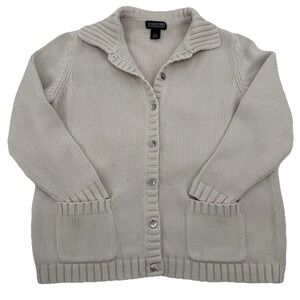 Lands End Knit Cardigan Womens M Capsule Minimalist Quiet Luxury Preppy Coastal